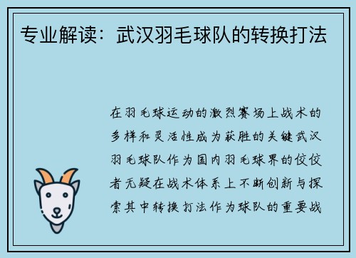 专业解读：武汉羽毛球队的转换打法