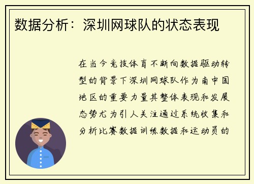 数据分析：深圳网球队的状态表现
